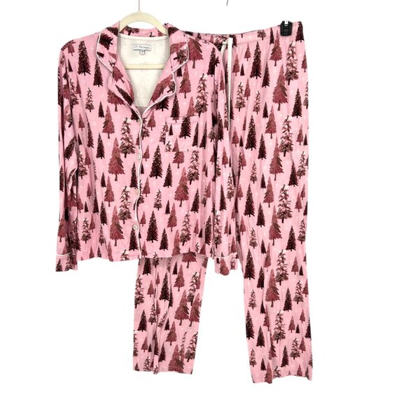 PJ Salvage Pink Tree Winter Print Womens Pajama Set Size Large - Picture 1 of 14